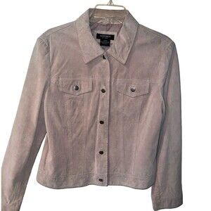 Clothes By Revue Suede Leather Jacket Womens Sz L Pink Button Front Lined